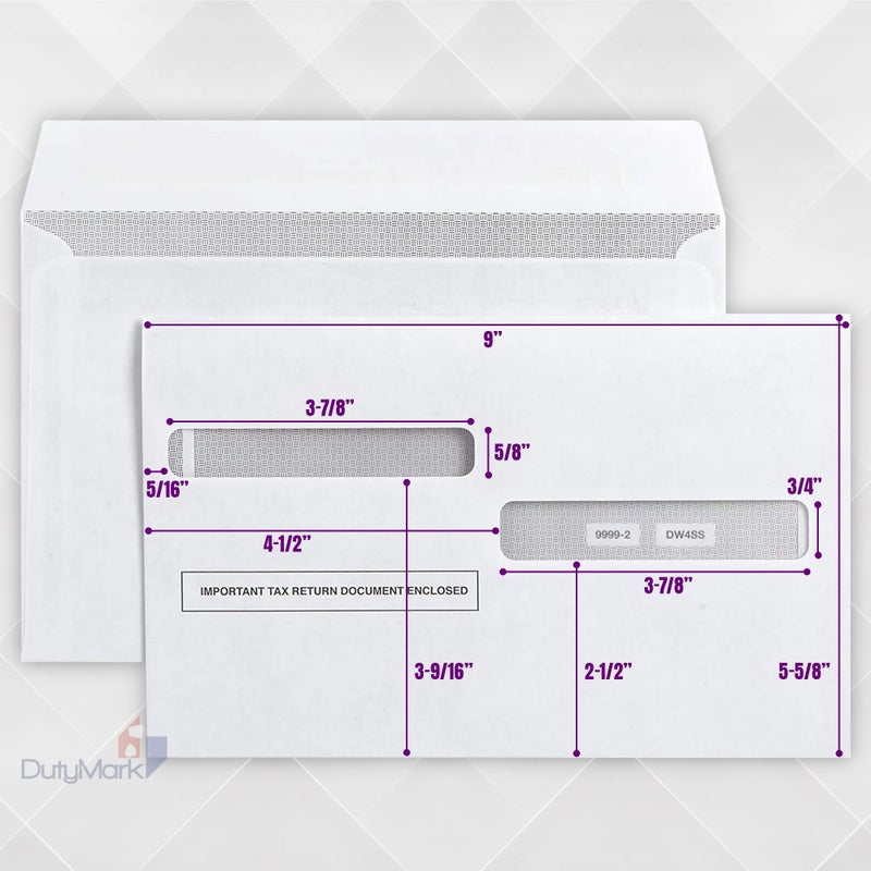 Dutymark 100 Envelopes Designed for W2 Forms 4-Up, Self- Seal Double Window, Security Envelopes Pack of 100 - Image 3